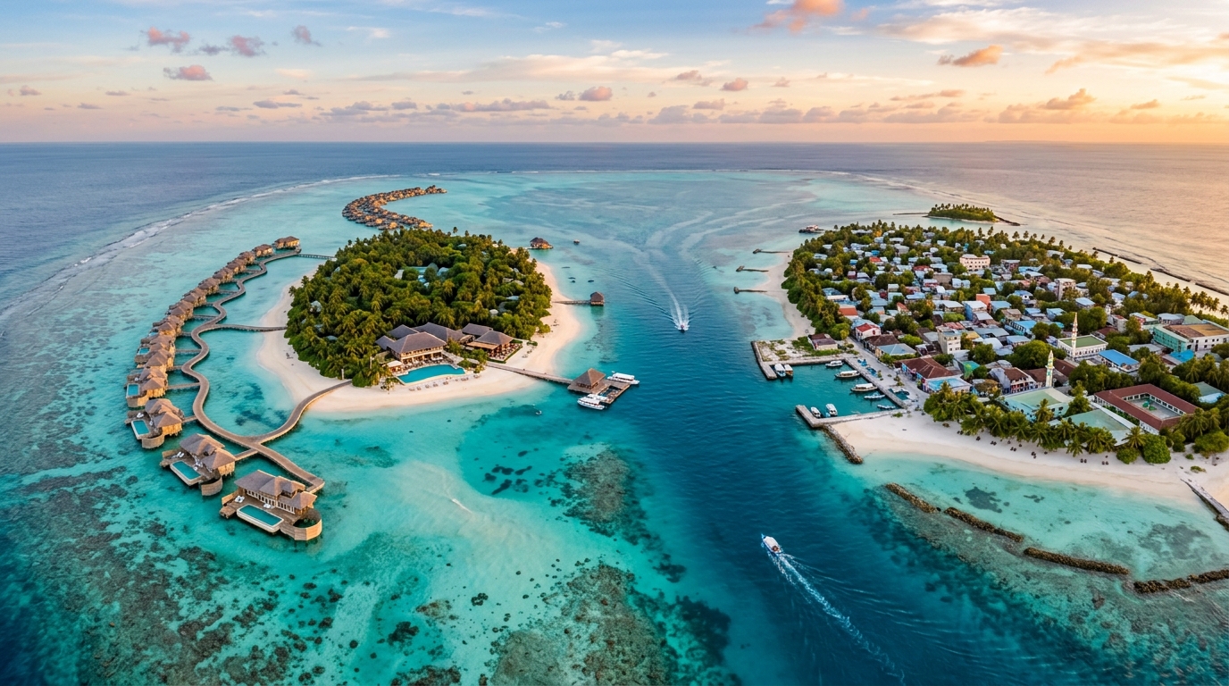 Aerial drone photography of Maldives atolls