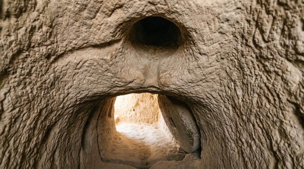 Defensive ceiling holes in Ozkonak underground city