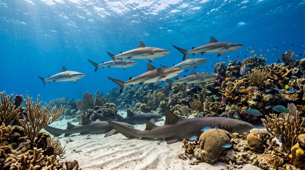 Diverse shark species in Bahamas waters