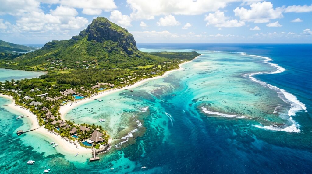 Mauritius island paradise with crystal clear turquoise lagoons