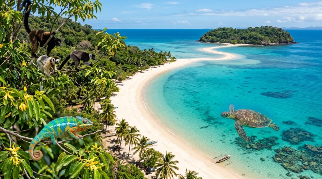 Nosy Be Madagascar tropical island with powdery white sand beaches