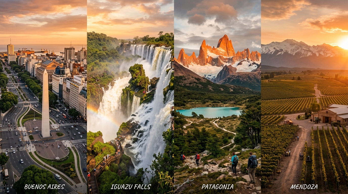 Panoramic view of Argentina landscape collage