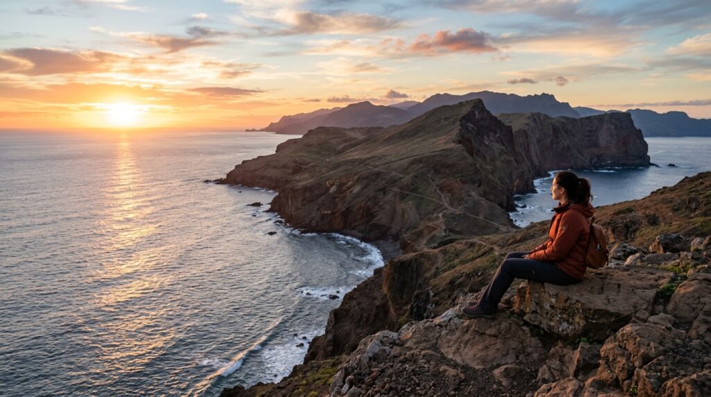 Peaceful sunset view over Madeira coastline