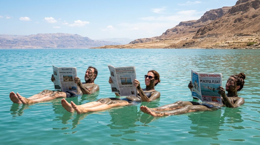 People floating effortlessly on Dead Sea