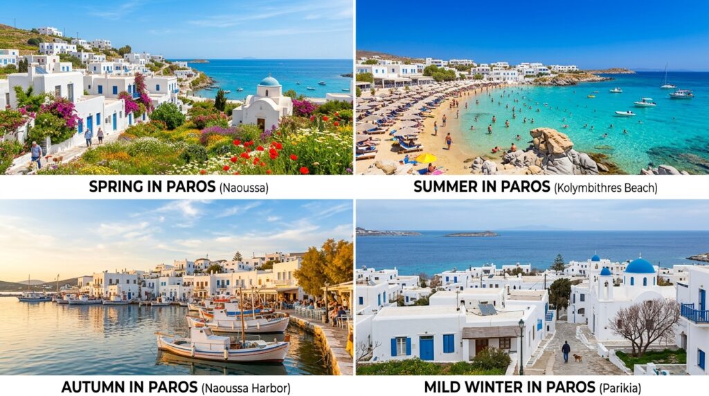 Seasonal comparison collage showing Paros