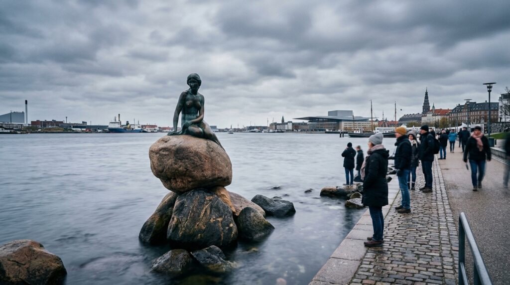 The Little Mermaid statue in Copenhagen harbor