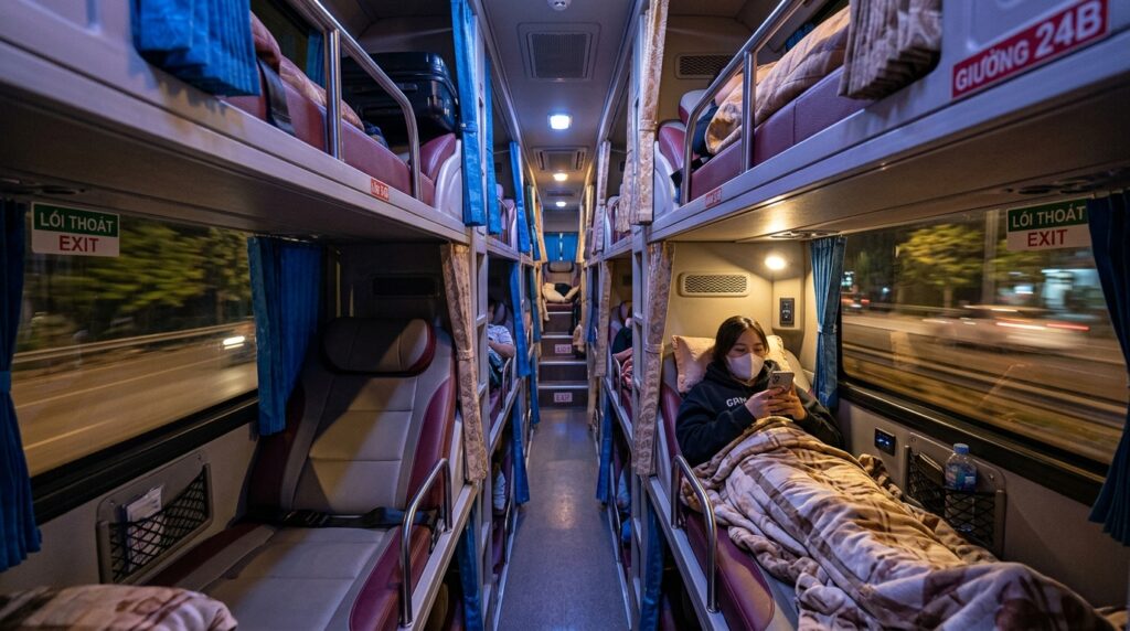 Vietnamese overnight sleeper bus interior