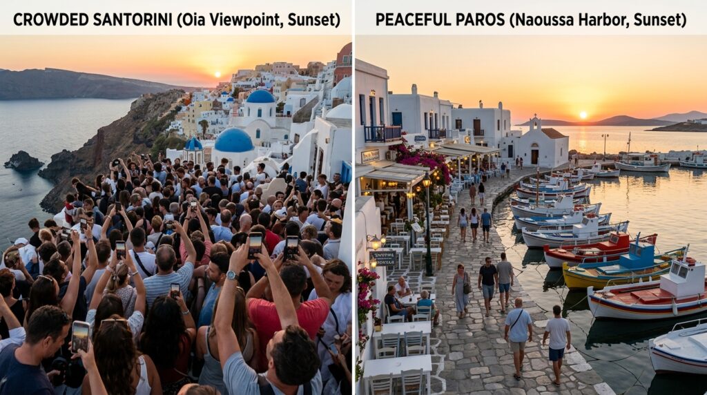 image showing crowded Santorini Oia sunset viewpoint