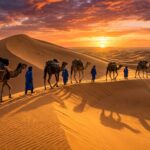 A camel caravan of five camels with Berber guides