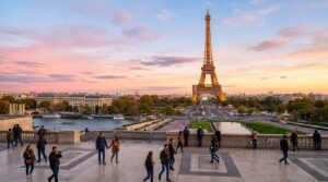 Eiffel Tower at golden hour seen from Trocadéro, Paris