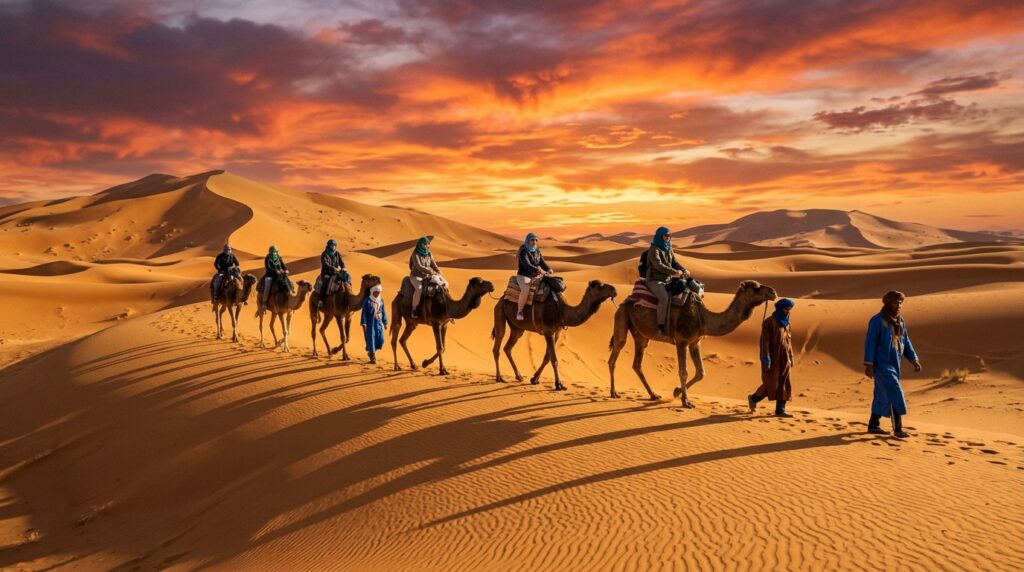 Sunset camel trek in the Morocco Sahara Desert