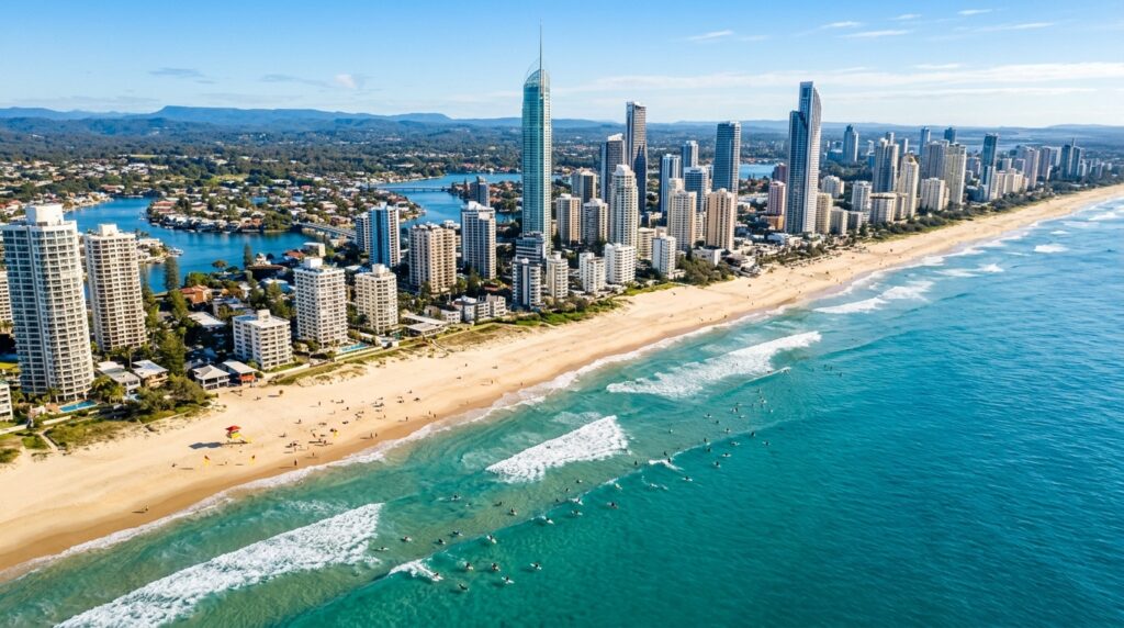 Surfers Paradise beach and skyline on the Gold Coast, Queensland