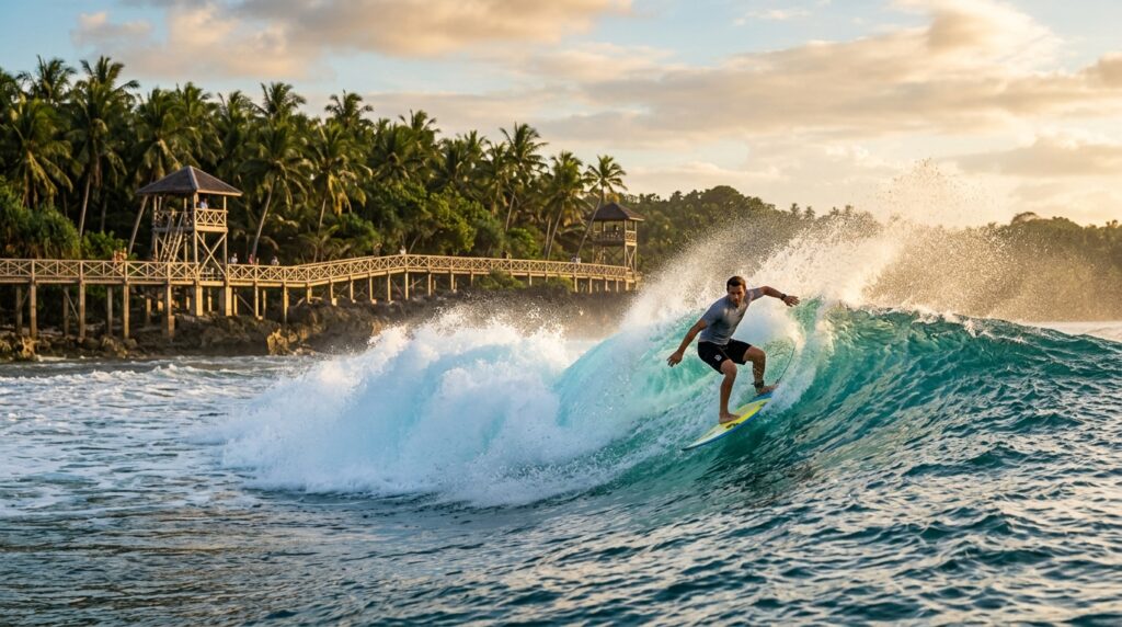 Surfing at Cloud 9, Siargao, the surfing capital of the Philippines