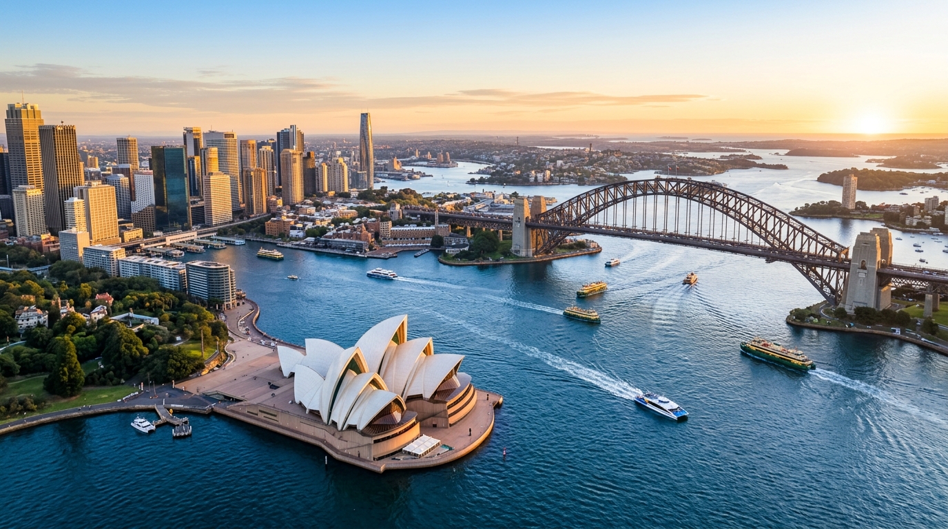 Sydney Opera House and Harbour Bridge at sunrise, two of the best places to visit in Australia