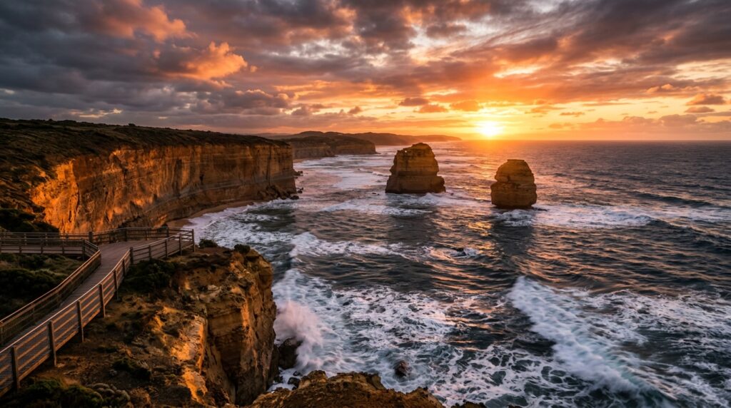 The Twelve Apostles at sunset on the Great Ocean Road, Victoria
