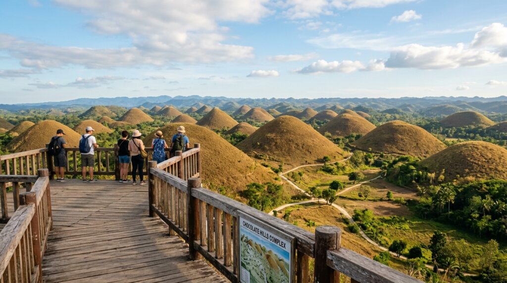 The cone-shaped Chocolate Hills of Bohol, Philippines