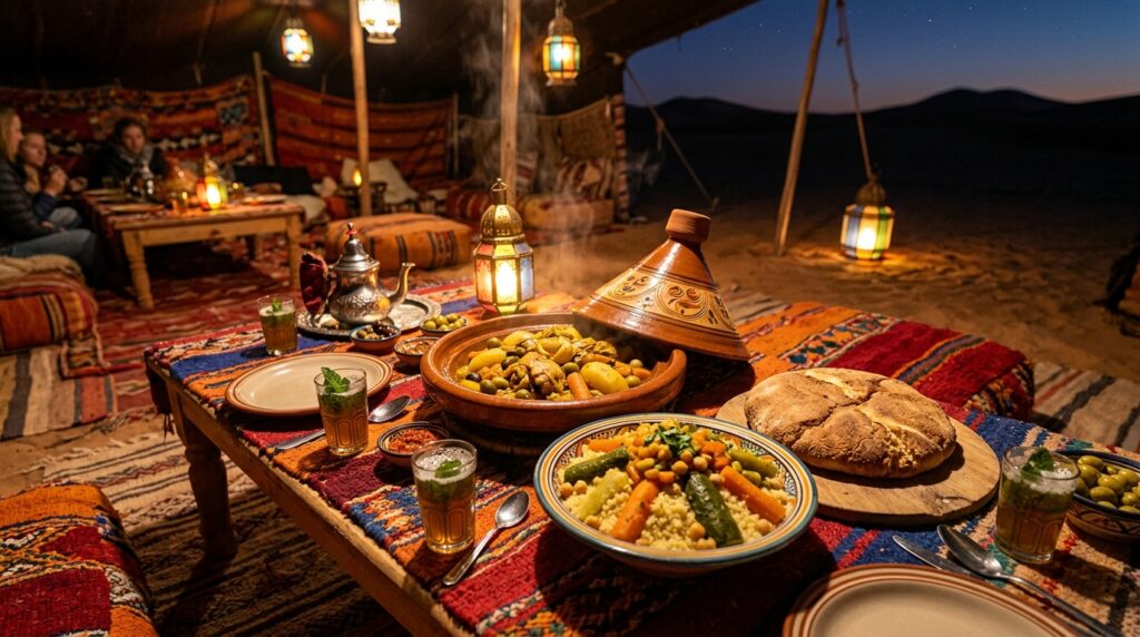 Traditional Moroccan dinner at a desert camp