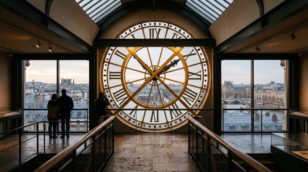 View of Paris through the famous clock window at Musée d'Orsay