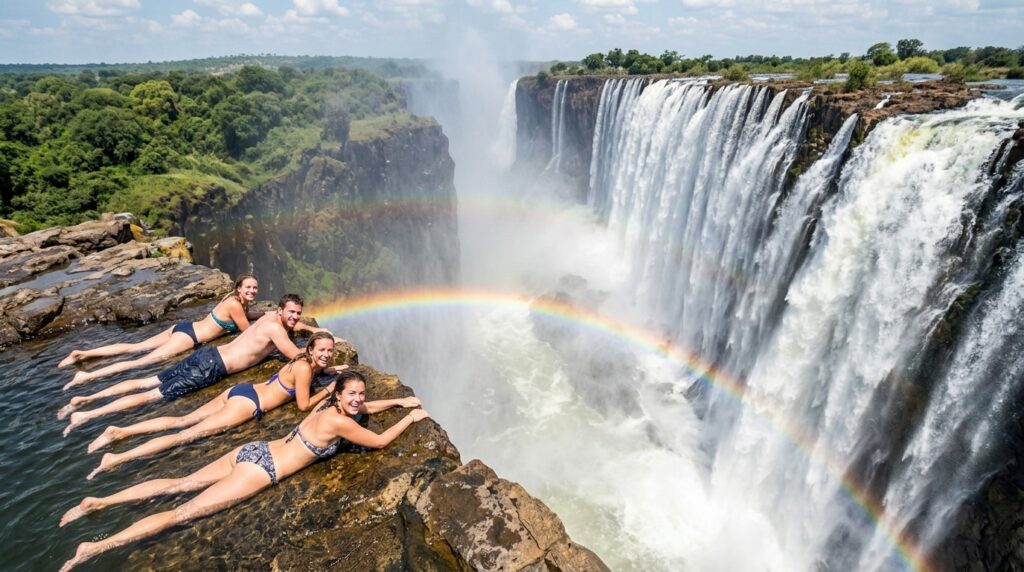photorealistic shot of Devil's Pool at Victoria Falls