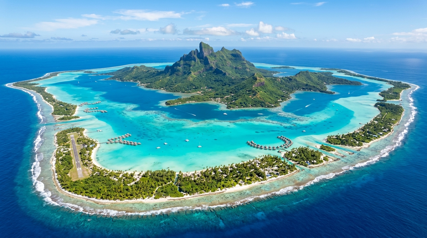 Aerial drone photograph of Bora Bora, French Polynesia