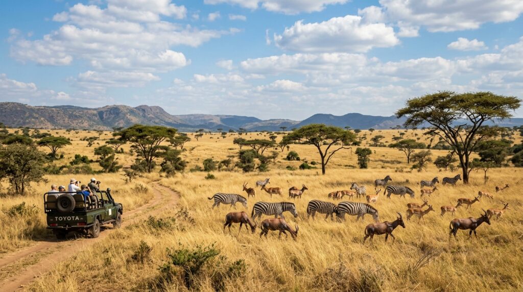 Akagera National Park Rwanda savannah landscape with acacia trees