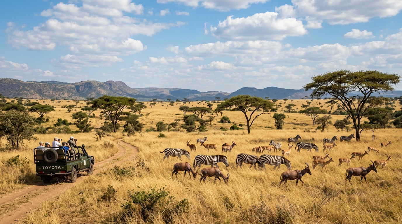 Akagera National Park Rwanda savannah landscape with acacia trees