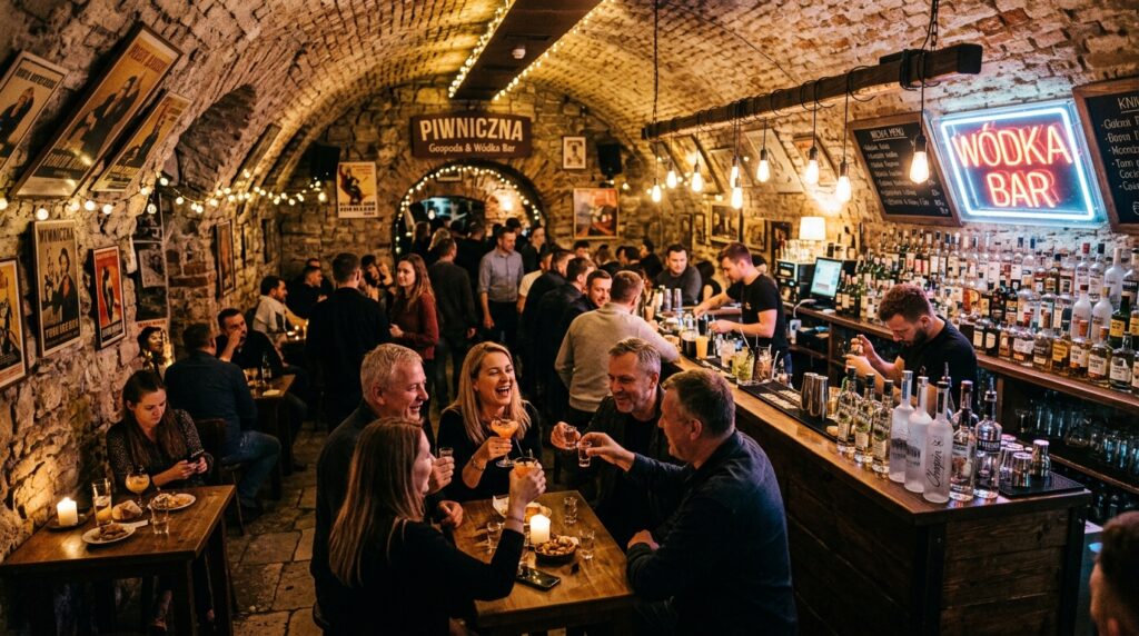 Krakow historic cellar bar with vaulted architecture