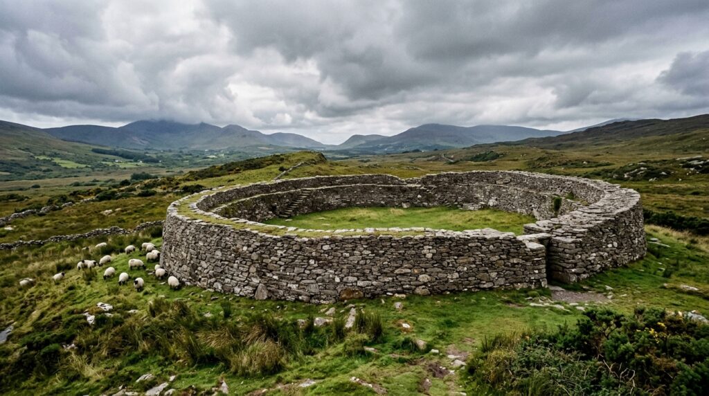 Staigue Fort ancient stone ring fort with massive circular walls in County Kerry, Ireland